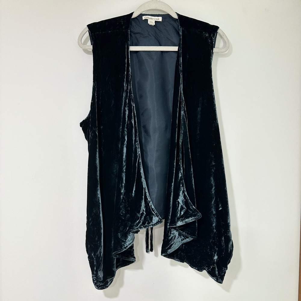 Coldwater Creek Womens L 14-16 Teal Silk Blend Velvet Waterfall Vest Whimsigoth